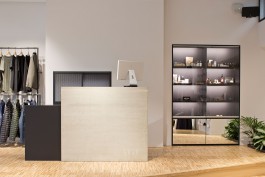 asphaltgold Shop in Darmstadt Innenarchitektur und Design Theke aus Beton und Vitrine mit Spiegel