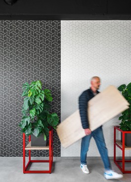 Innenarchitektur Office Strukturtapete Kontrast Sitzbank modular 